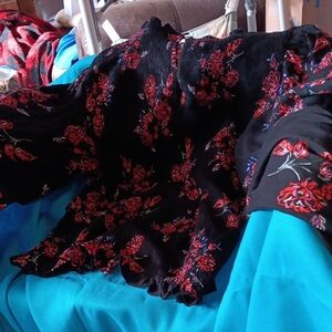 Floral Black and Red Blouse